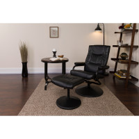 Flash Furniture Contemporary Black Leather Recliner and Ottoman with Leather Wrapped Base BT-7862-BK-GG